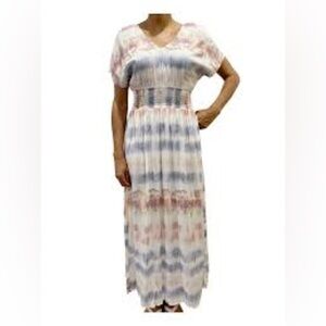 BeBop tie dye white maxi dress elastic waist v-neck Size small